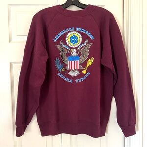 Vintage 80s American Embassy Ankara Turkey Sweatshirt Crewneck Burgundy Adult L
